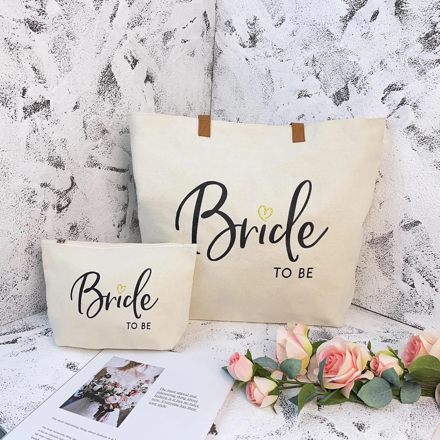 ELEGANTPARK Bride Gifts Wedding Gifts for Bride to Be Bag Bridal Shower Bachelorette Party Honeymoon Large Shoulder Bags Canvas Totes with Zipper Set of 2