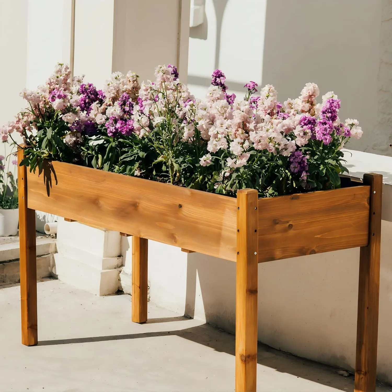 Elevated Wooden Raised Garden Bed – 49.5" L x 23.5" W x 30" H Large Fir Planter Box with Drainage Holes & Non-Woven Bag, FSC Wood for Outdoor & Indoor Gardening