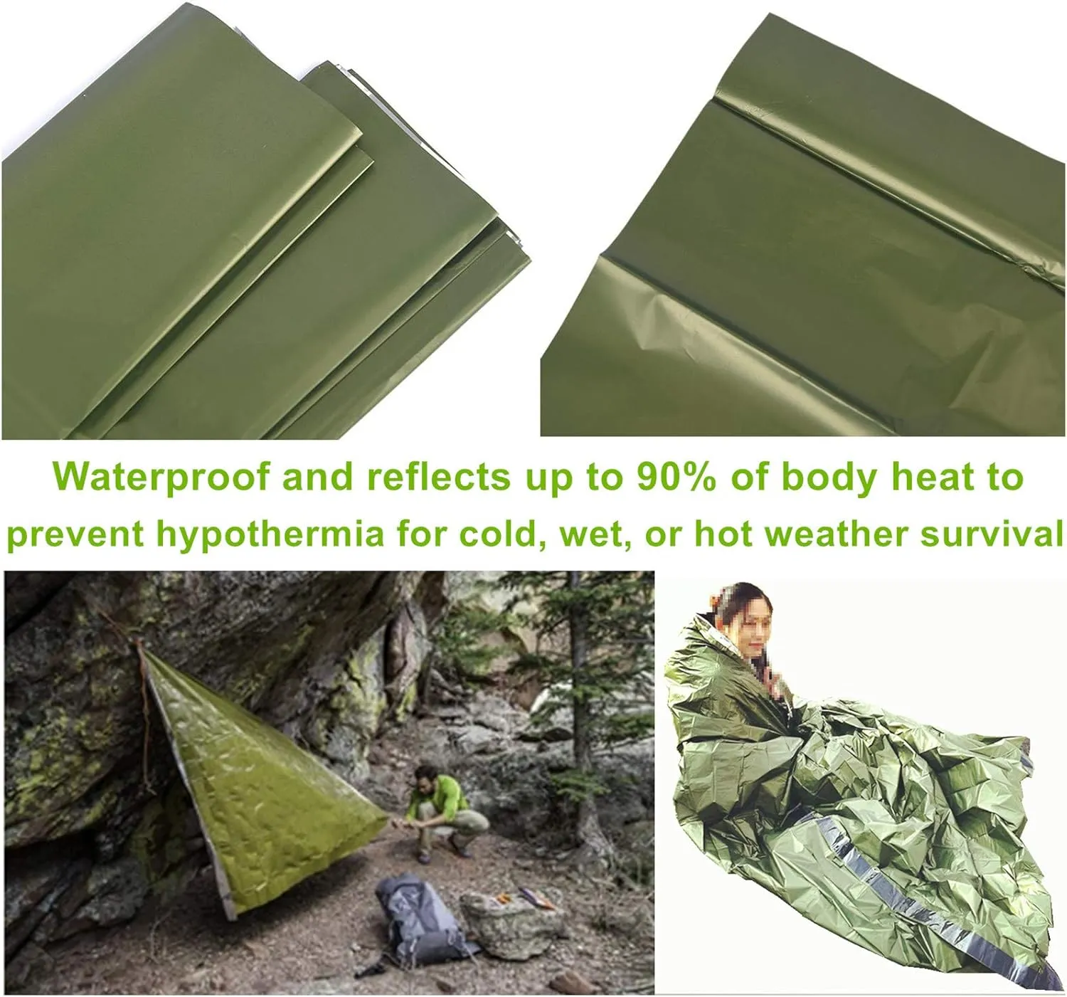 Emergency Shelter Sets, Survival Shelter 1 Survival Tent 1 Mylar Blankets 1 Emergency Sleeping Bag 1 Poncho for Outdoor Carcar Kits, Camping, Hiking