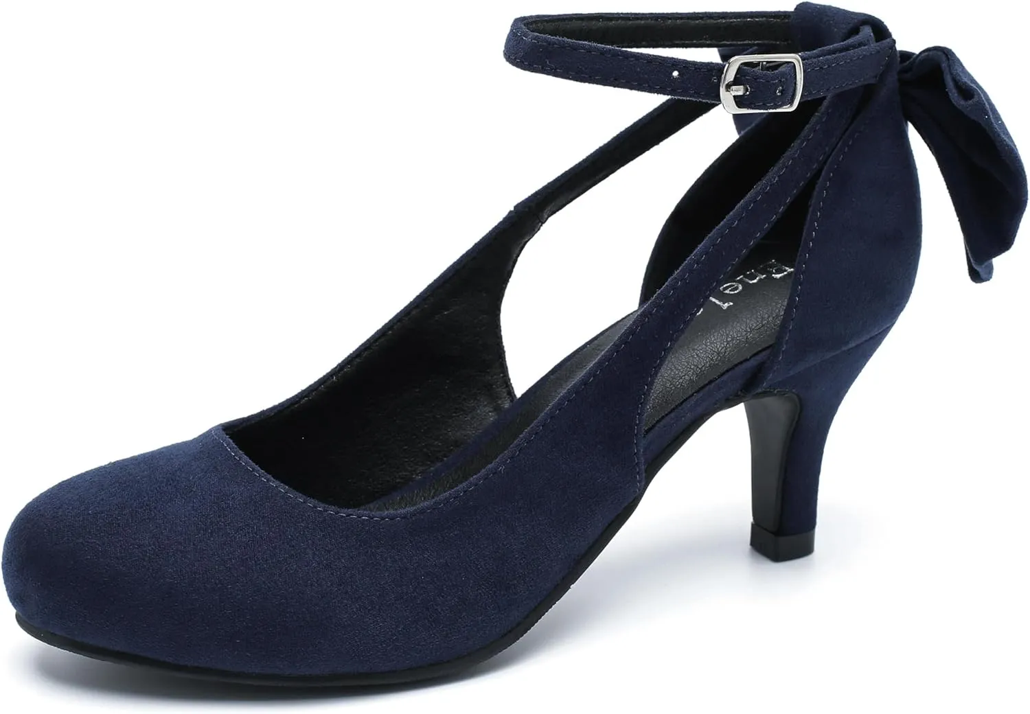 Enelauge Women's Mary Jane Bow Closed Toe Vintage Pumps Low Kitten Heel Retro Ankle Strap Buckle Comfortable Vintage Wedding Evening Party Dress Office Work Church Shoes