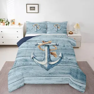 Erosebridal Anchor Comforter Set Toddler Size Nautical Shabby Boards Bedding Set for Kids Boys Girls Adventure Coastal Retro Ocean Sea Hemp Rope Pale Blue Comforter