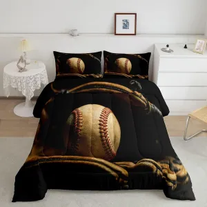 Erosebridal Baseball Comforter Set Twin Size Sports Game Bedding Baseball Player Duvet Insert for Kids Boys Teens Retro Style Quilt for Room Dorm Decorative, Brown Down Comforter