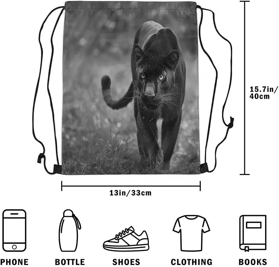 Erosebridal Black Leopard Drawstring Backpack,Cheetah Drawstring Bags,Woodland Wild Animals Draw String Back Bag 13X15.7,Safair African Wildlife String Backpack Waterproof