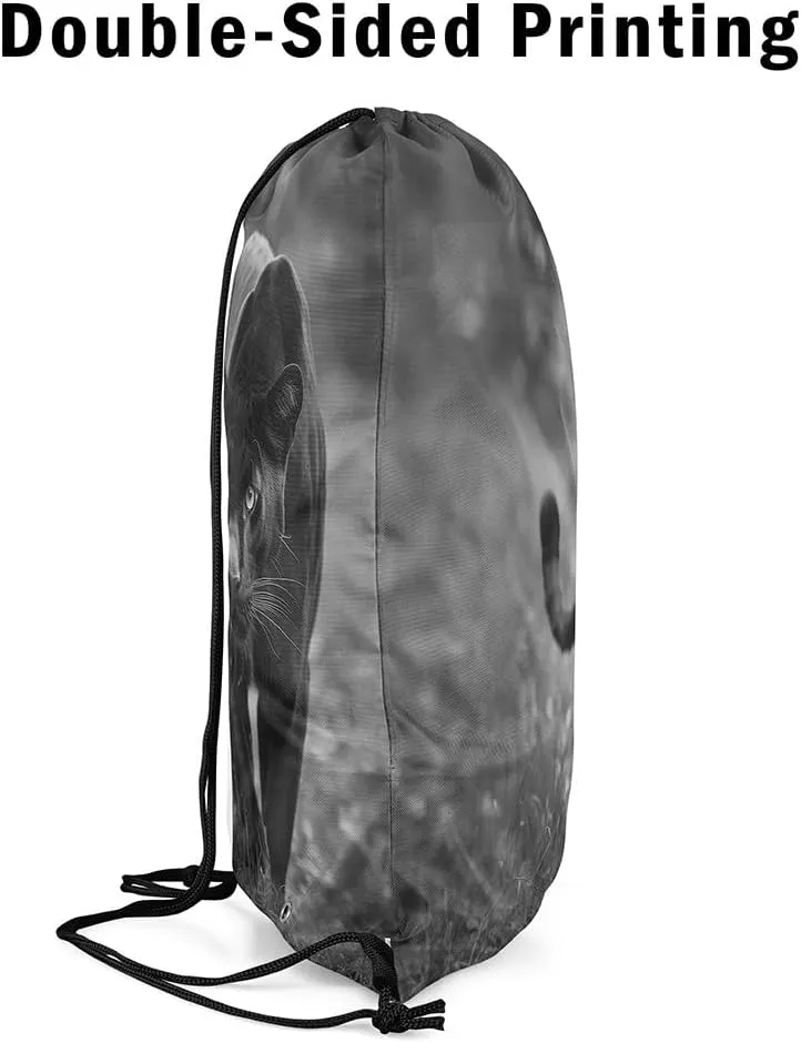 Erosebridal Black Leopard Drawstring Backpack,Cheetah Drawstring Bags,Woodland Wild Animals Draw String Back Bag 13X15.7,Safair African Wildlife String Backpack Waterproof