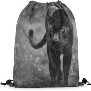 Erosebridal Black Leopard Drawstring Backpack,Cheetah Drawstring Bags,Woodland Wild Animals Draw String Back Bag 13X15.7,Safair African Wildlife String Backpack Waterproof