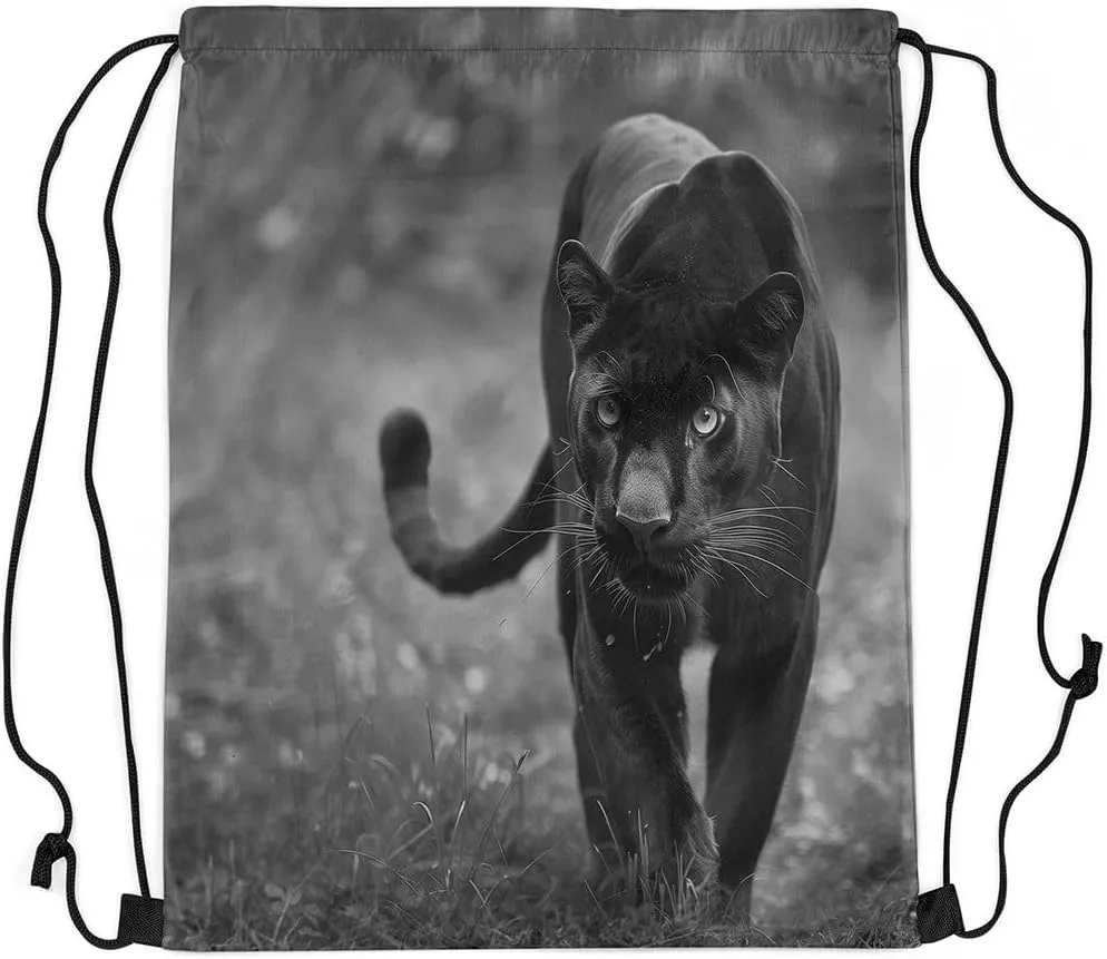 Erosebridal Black Leopard Drawstring Backpack,Cheetah Drawstring Bags,Woodland Wild Animals Draw String Back Bag 13X15.7,Safair African Wildlife String Backpack Waterproof