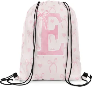 Erosebridal Pink Letter E 13x15.7 For Dreamy Princess Style String Bag Cute Alphabet Sackpack Aesthetic Butterfly Knot Love Heart Bow Tie Cinch Bag