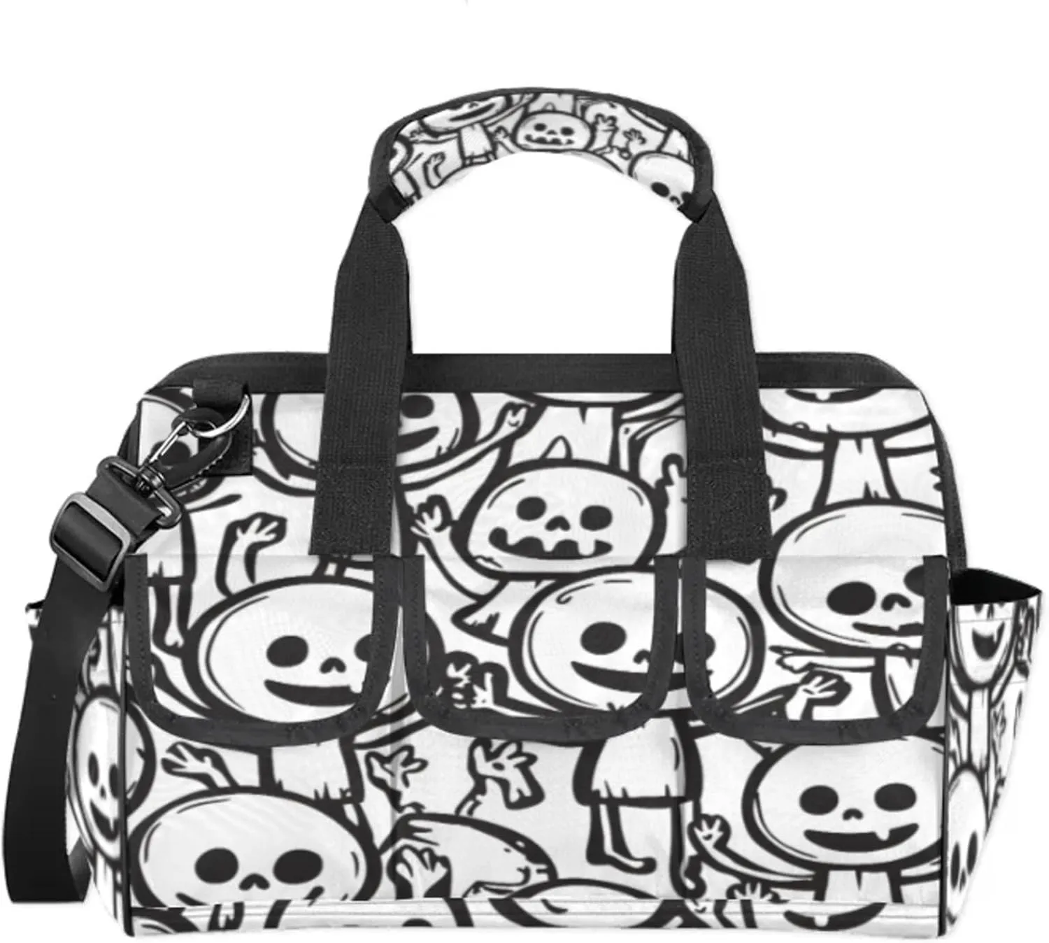 Excited little skeleton man Tool Bag – Heavy-Duty Multi-Pocket 14  Pockets (6 Inner   6 Outer   2 Side), Removable Shoulder Strap, for Construction, Gardening, Camping, Travel – 14.8 x 9.1 x 10 Inches
