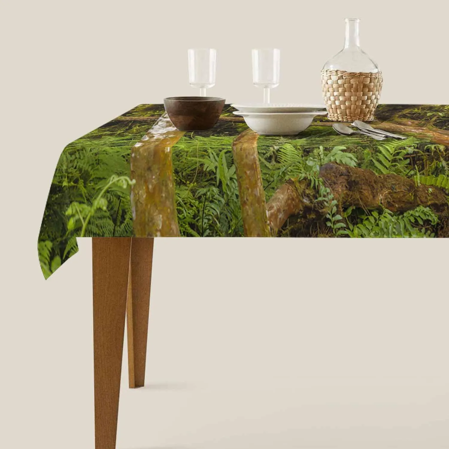 Exotic Big Tree Natural Rectangle Tablecloth Green Jungle Tropical Landscape Polyester Table Cloths for Dining Kitchen Outdoor Picnic Camping Party Wedding Event,Washable 52 x 70 Inch