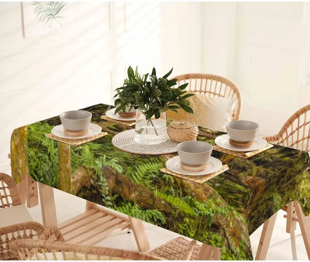 Exotic Big Tree Natural Rectangle Tablecloth Green Jungle Tropical Landscape Polyester Table Cloths for Dining Kitchen Outdoor Picnic Camping Party Wedding Event,Washable 52 x 70 Inch
