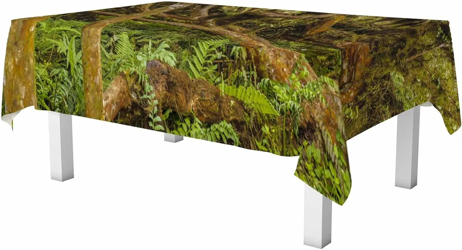 Exotic Big Tree Natural Rectangle Tablecloth Green Jungle Tropical Landscape Polyester Table Cloths for Dining Kitchen Outdoor Picnic Camping Party Wedding Event,Washable 52 x 70 Inch