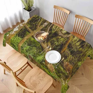 Exotic Big Tree Natural Rectangle Tablecloth Green Jungle Tropical Landscape Polyester Table Cloths for Dining Kitchen Outdoor Picnic Camping Party Wedding Event,Washable 52 x 70 Inch