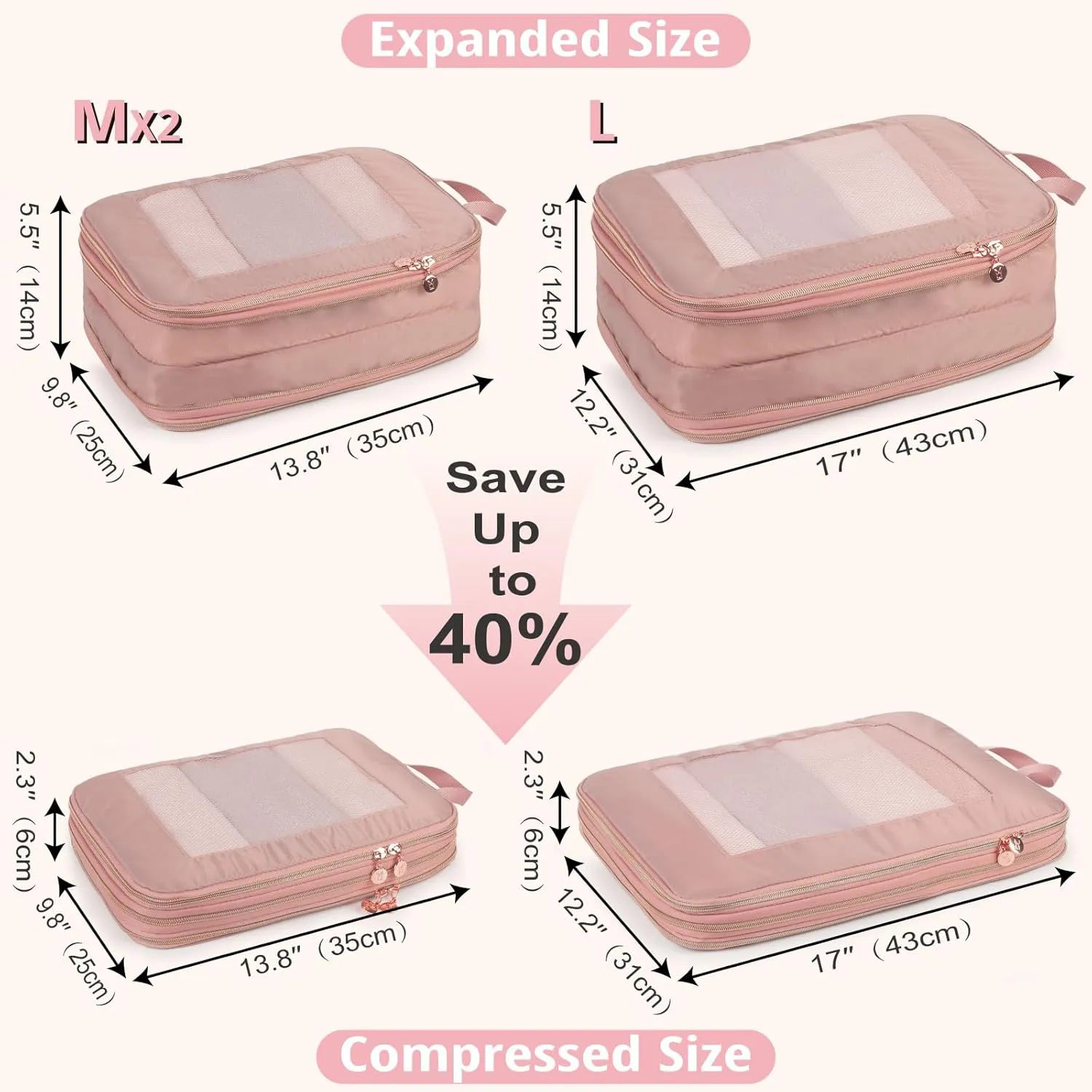Expandable Double-Sided Compression Packing Cube，3 Set Lightweight Double Deck Organizer Bag Carry on Luggage Backpack Suitcases，Women Travel Accessories for Separate Clean and Dirty Clothes