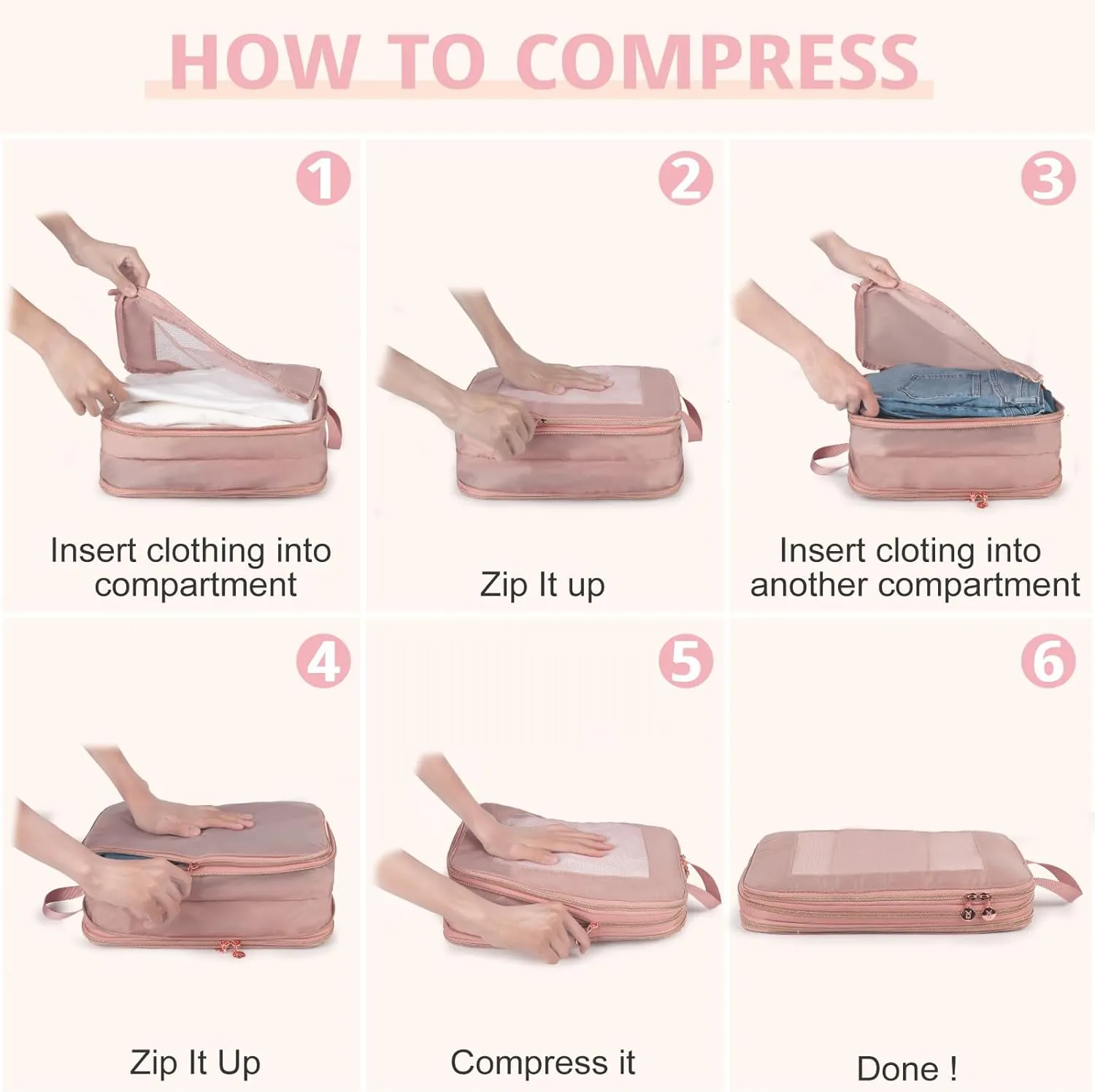 Expandable Double-Sided Compression Packing Cube，3 Set Lightweight Double Deck Organizer Bag Carry on Luggage Backpack Suitcases，Women Travel Accessories for Separate Clean and Dirty Clothes