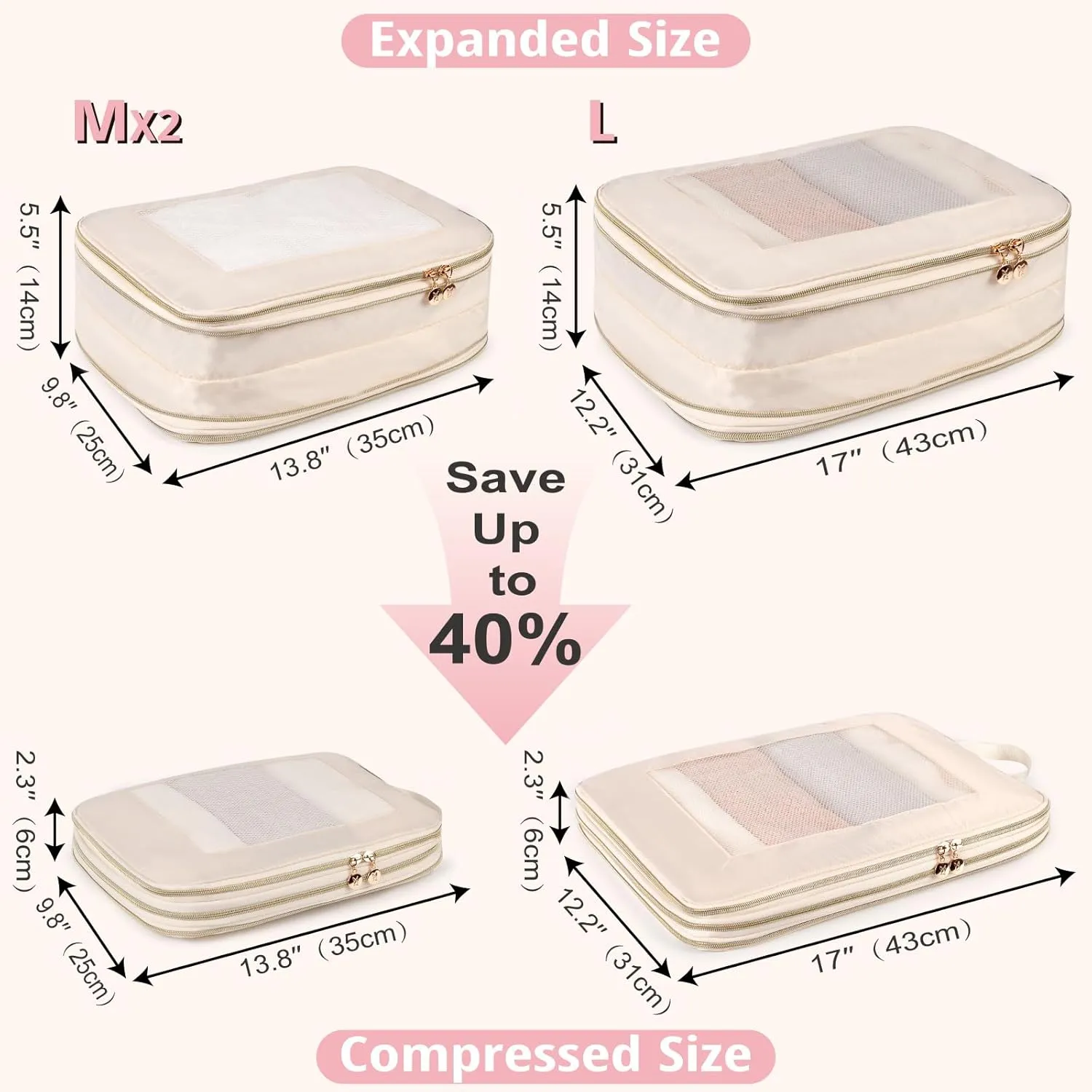 Expandable Double-Sided Compression Packing Cube，3 Set Lightweight Double Deck Organizer Bag Carry on Luggage Backpack Suitcases，Women Travel Accessories for Separate Clean and Dirty Clothes