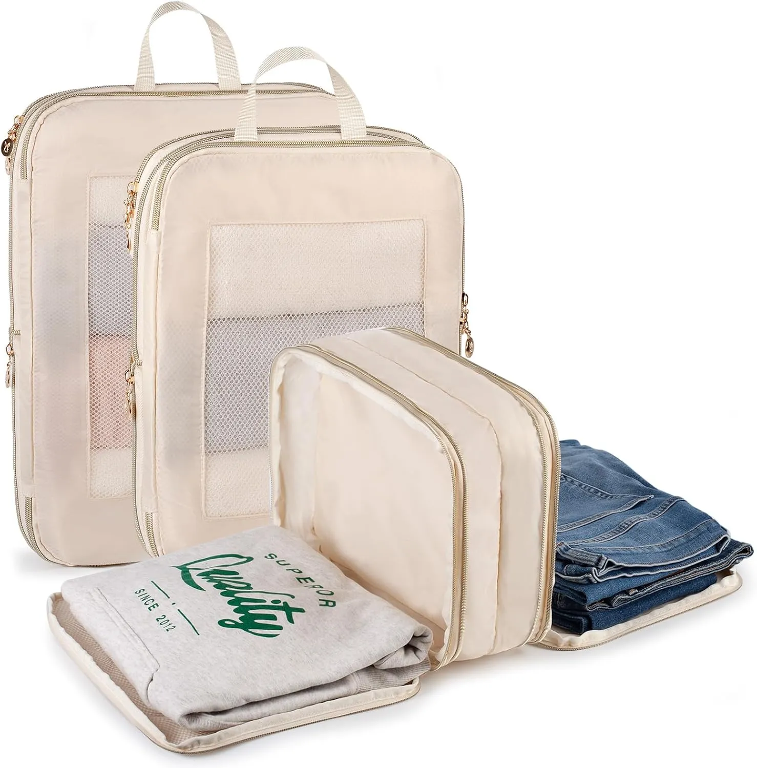 Expandable Double-Sided Compression Packing Cube，3 Set Lightweight Double Deck Organizer Bag Carry on Luggage Backpack Suitcases，Women Travel Accessories for Separate Clean and Dirty Clothes