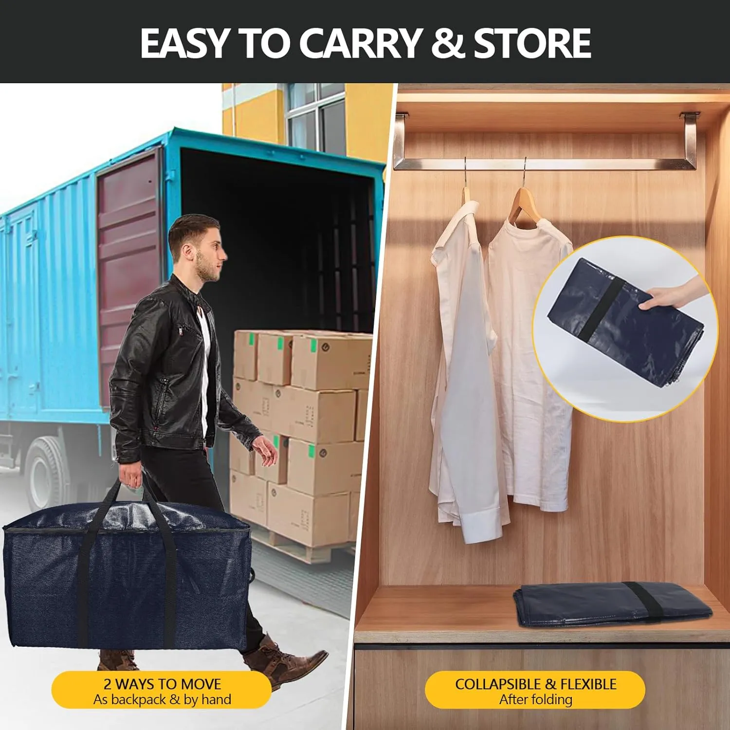 Extra Large Storage Bags Set Heavy Duty Moving Totes with Handles, Design Durable Storage Bins & 10 Vacuum Seal Bag For Moving Organizing, (Dark Blue, 18 Park-8 Moving bag & 10 Vacuum Seal Bags)