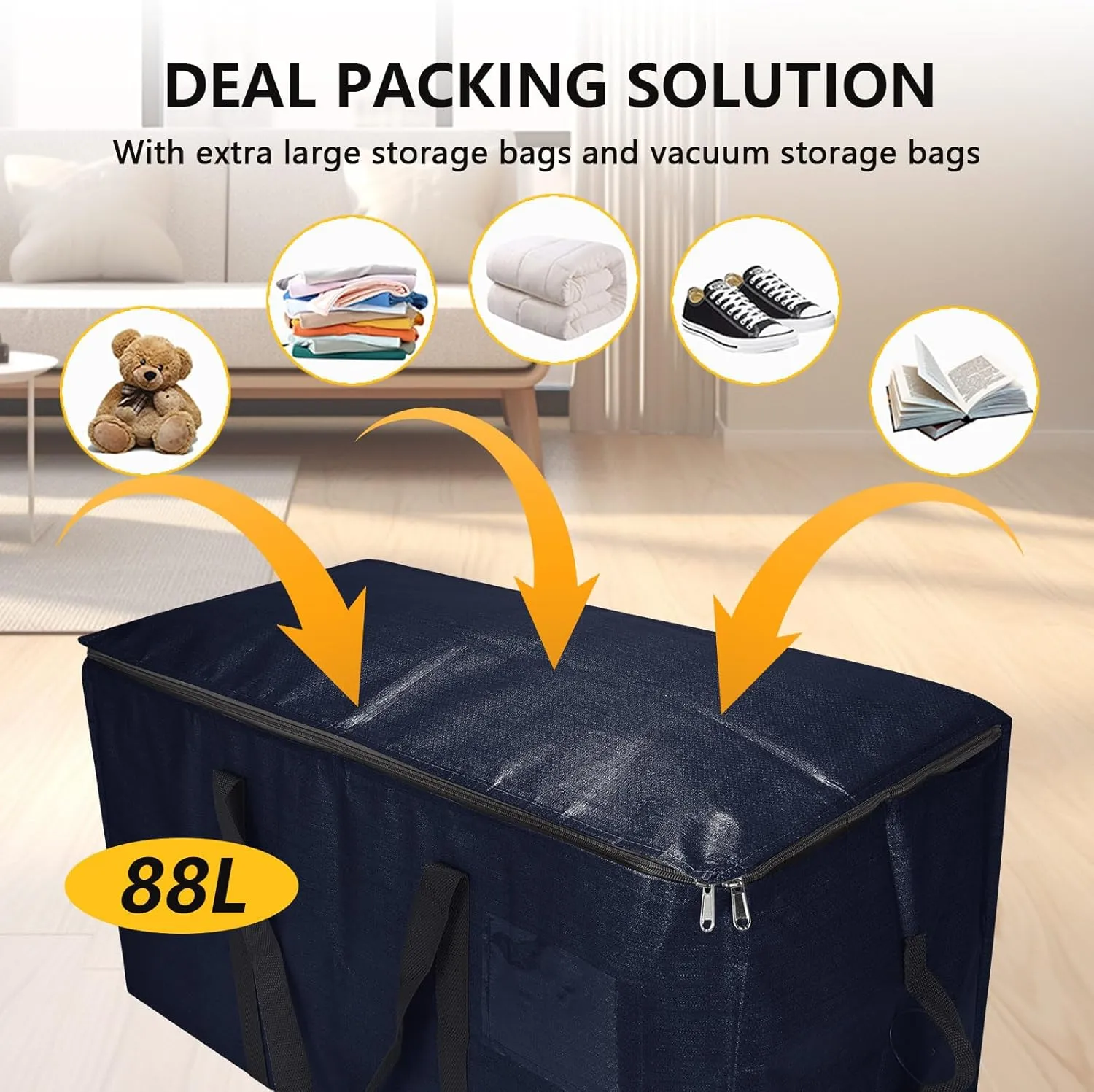 Extra Large Storage Bags Set Heavy Duty Moving Totes with Handles, Design Durable Storage Bins & 10 Vacuum Seal Bag For Moving Organizing, (Dark Blue, 18 Park-8 Moving bag & 10 Vacuum Seal Bags)