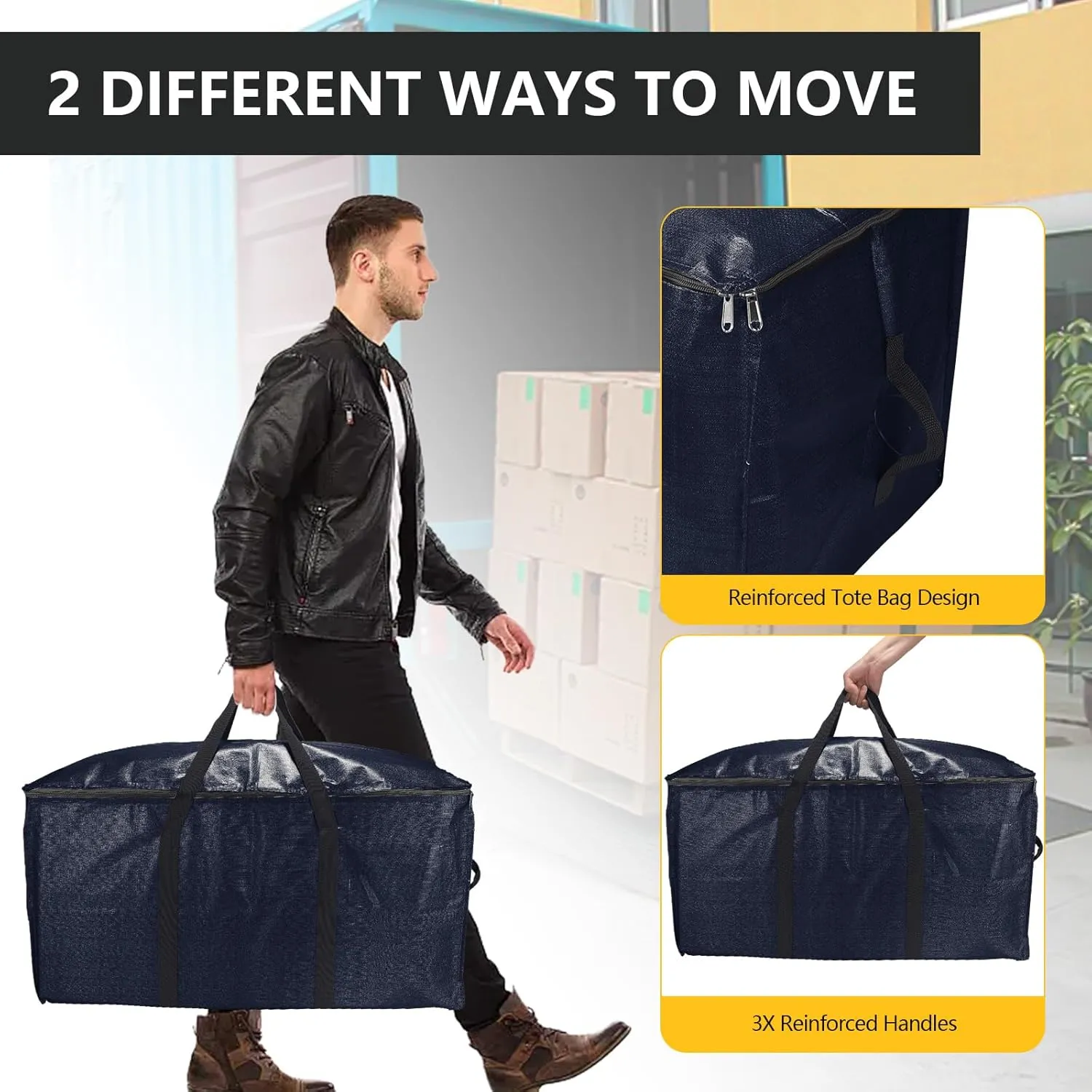 Extra Large Storage Bags Set Heavy Duty Moving Totes with Handles, Design Durable Storage Bins & 10 Vacuum Seal Bag For Moving Organizing, (Dark Blue, 18 Park-8 Moving bag & 10 Vacuum Seal Bags)