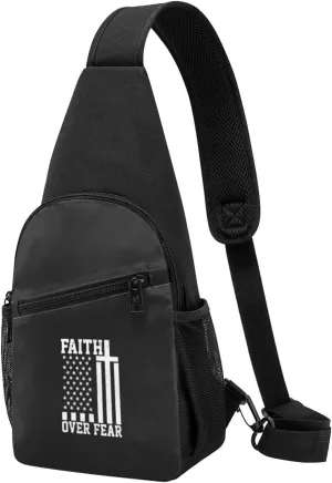 Faith Over Fear Patriotic Faithful Christian Unisex Chest Bag Lightweight Crossbody Shoulder Bag Travel Pocket