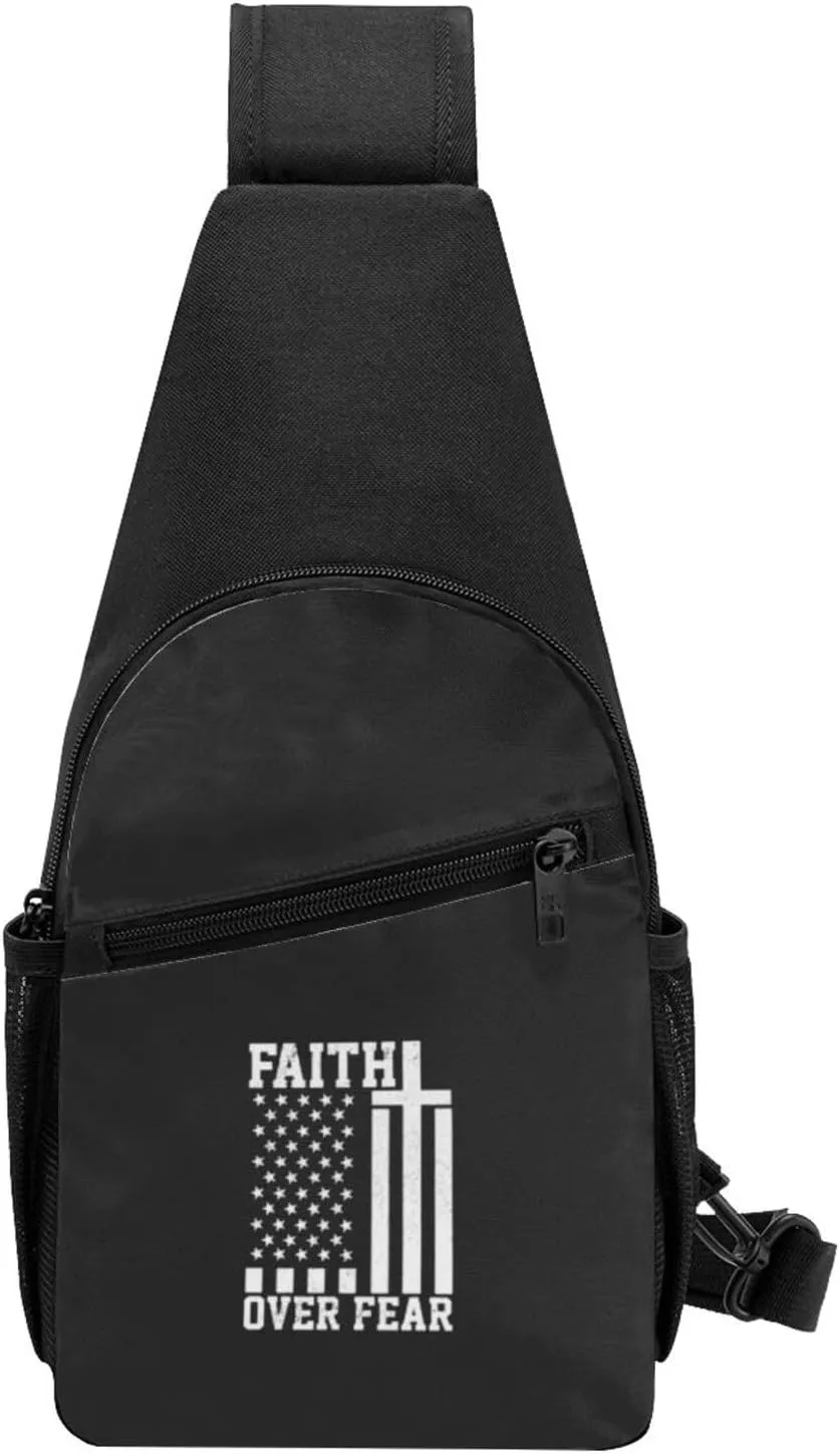 Faith Over Fear Patriotic Faithful Christian Unisex Chest Bag Lightweight Crossbody Shoulder Bag Travel Pocket