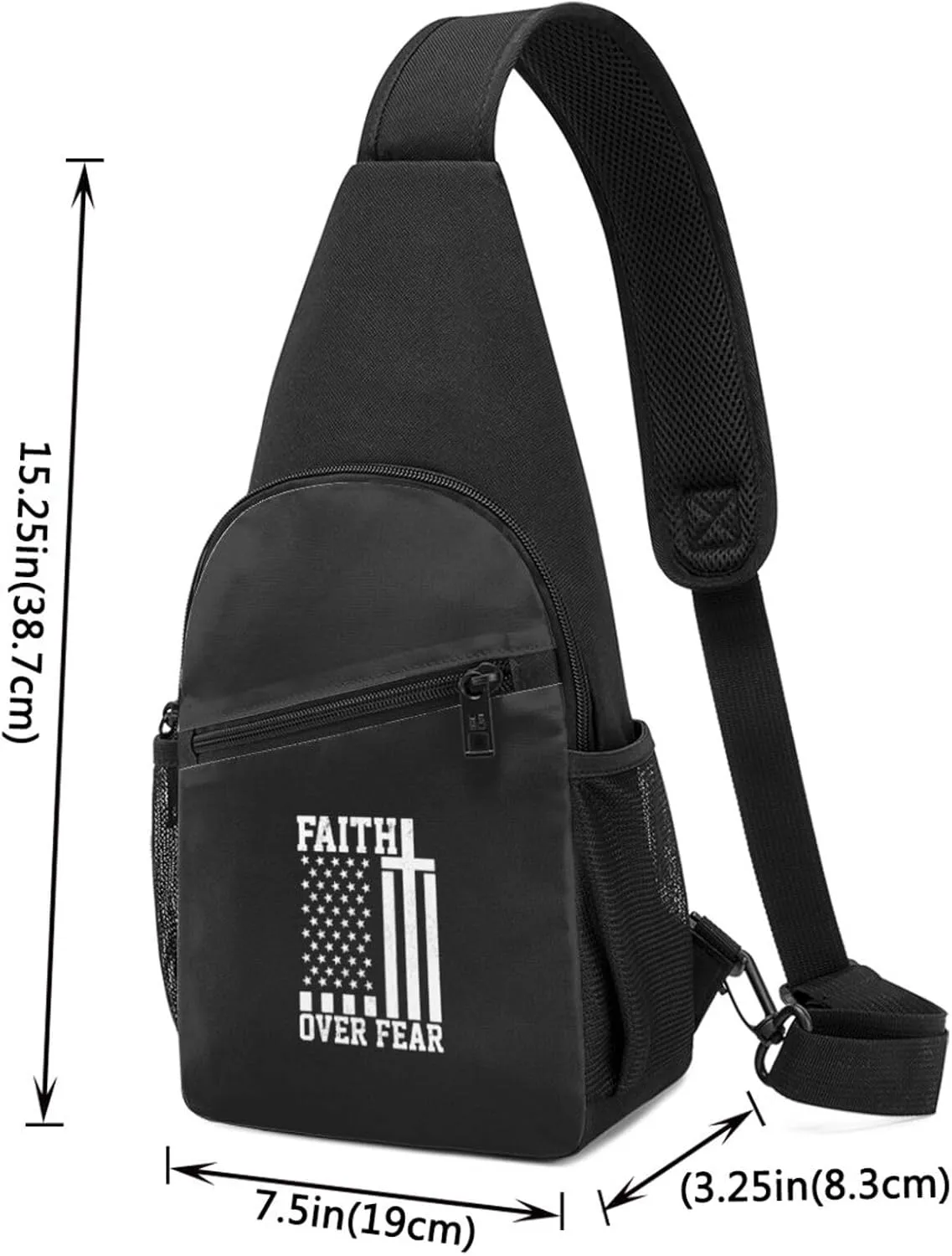 Faith Over Fear Patriotic Faithful Christian Unisex Chest Bag Lightweight Crossbody Shoulder Bag Travel Pocket