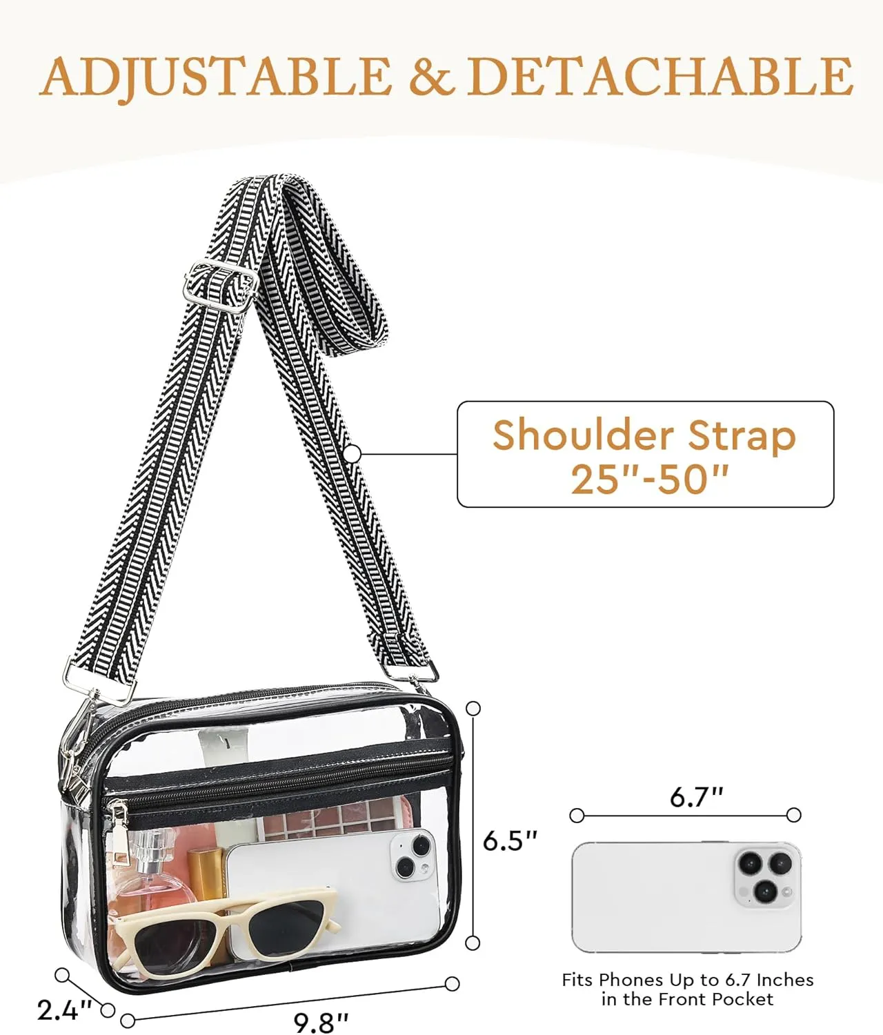 FANGSUN Clear Crossbody Bag Stadium Approved, Clear Purse for Women