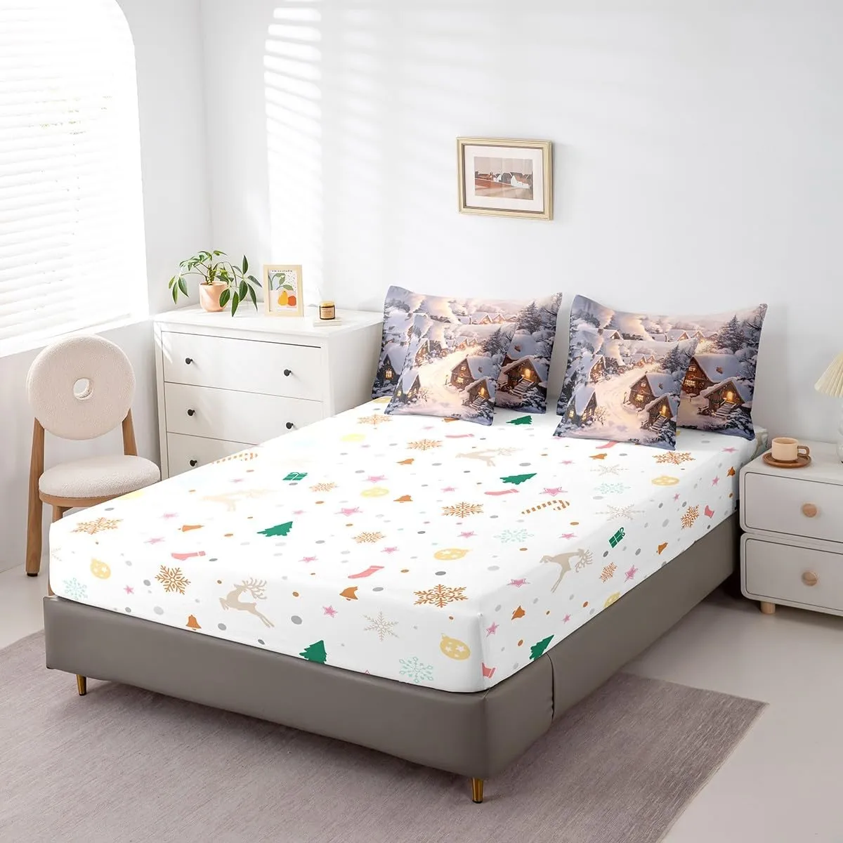 Farmhouse 7 Pcs King Bedding Sets Retro Wood Cabin Jungle Pine Tree Comforter Set for Kids Teens Adults Bed in a Bag(Comforter Flat Sheet Fitted Sheet 2 Pillowcases 2 Throw Pillow Covers)