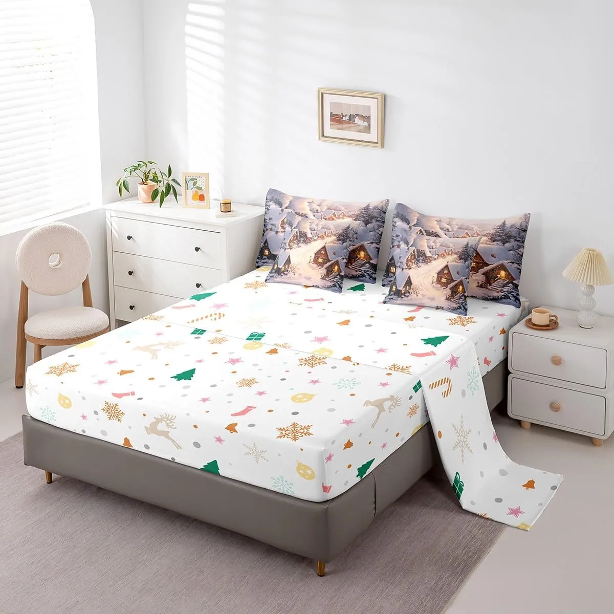 Farmhouse 7 Pcs King Bedding Sets Retro Wood Cabin Jungle Pine Tree Comforter Set for Kids Teens Adults Bed in a Bag(Comforter Flat Sheet Fitted Sheet 2 Pillowcases 2 Throw Pillow Covers)