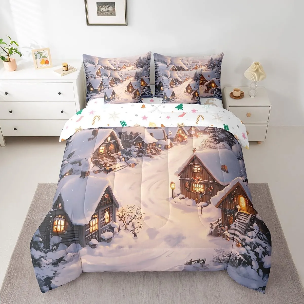 Farmhouse 7 Pcs King Bedding Sets Retro Wood Cabin Jungle Pine Tree Comforter Set for Kids Teens Adults Bed in a Bag(Comforter Flat Sheet Fitted Sheet 2 Pillowcases 2 Throw Pillow Covers)