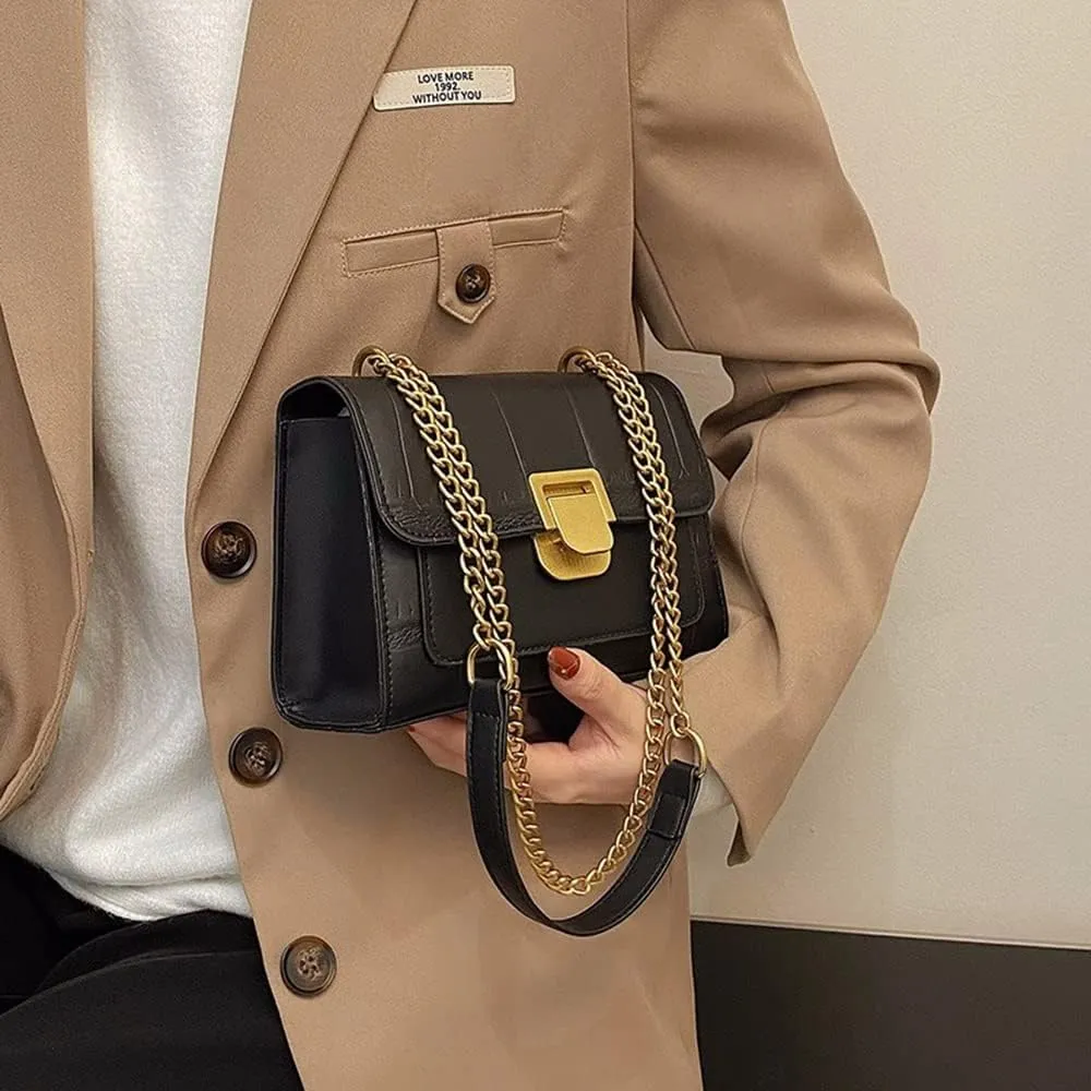 Fashion Flap Crossbody Bags for Women - Retro Small Square Chain Purse & Handbag (Yellow)