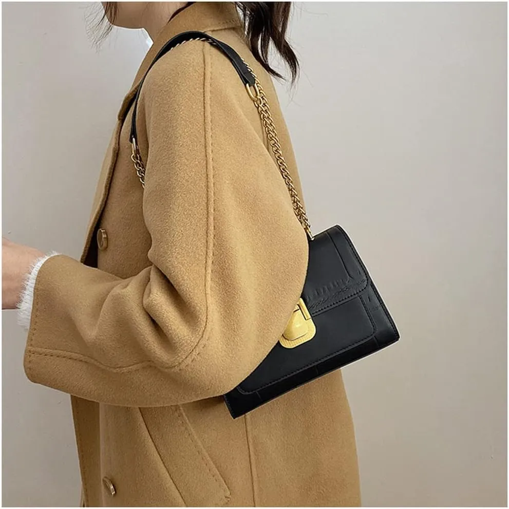 Fashion Flap Crossbody Bags for Women - Retro Small Square Chain Purse & Handbag (Yellow)