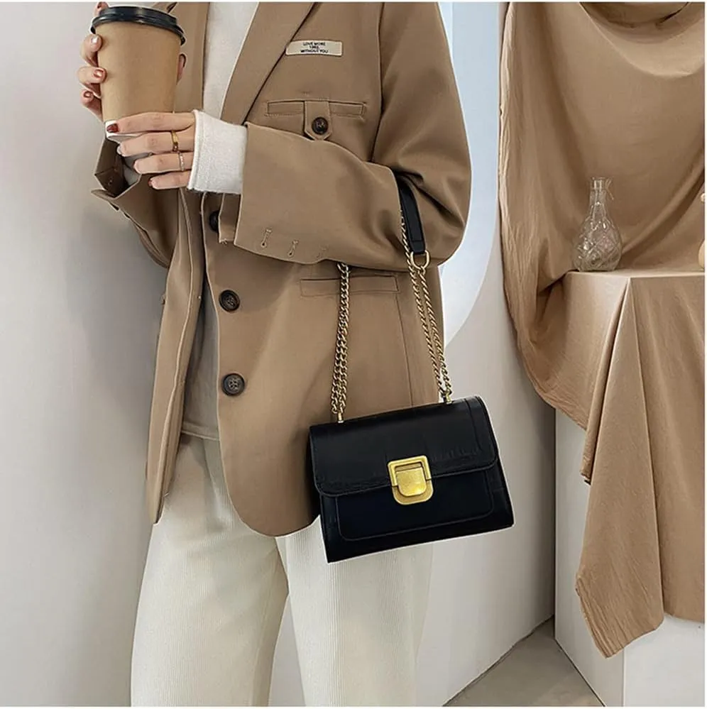 Fashion Flap Crossbody Bags for Women - Retro Small Square Chain Purse & Handbag (Yellow)