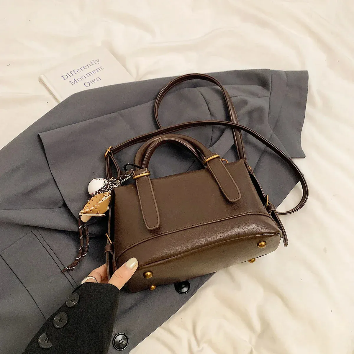 Faux Leather Crossbody Bag Short Handle