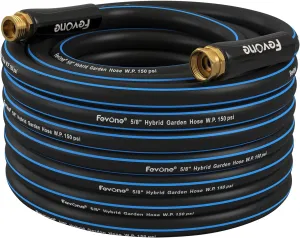 Fevone 50ft Heavy Duty Garden Hose – 5/8" ID, 600 PSI, Hybrid Polymer, Kink-Resistant, Flexible, Durable, 3/4" GHT Solid Brass Fittings