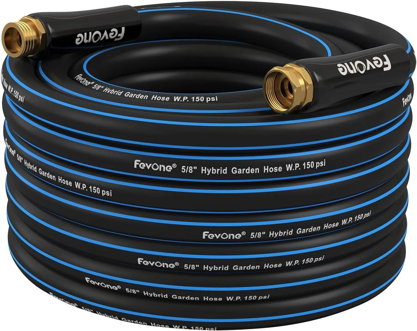 Fevone 50ft Heavy Duty Garden Hose – 5/8" ID, 600 PSI, Hybrid Polymer, Kink-Resistant, Flexible, Durable, 3/4" GHT Solid Brass Fittings