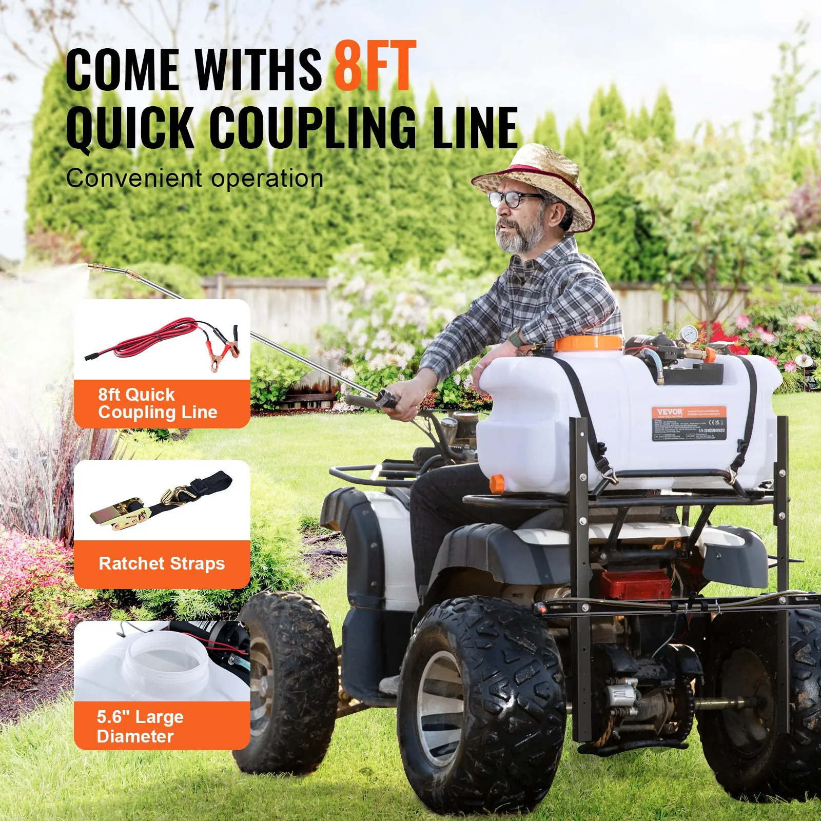 (FINAL PRICES ARE LOWER ON OUR SITE!) VEVOR ATV Spot Sprayer, 15.9 Gal/60 L ATV/UTV Broadcast Sprayer with A Nozzle Boom, 12 V Pump Weed Sprayer with Water Tank, 1.9 GPM Flow Rate, Adjustable 0-72 PSI, 20FT Hose, White