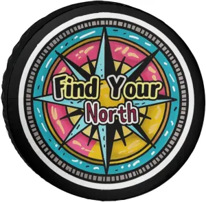 Find Your True North Compass Fashion Spare Tire Cover Waterproof Wheel Covers Car Accessories for Travel Camping