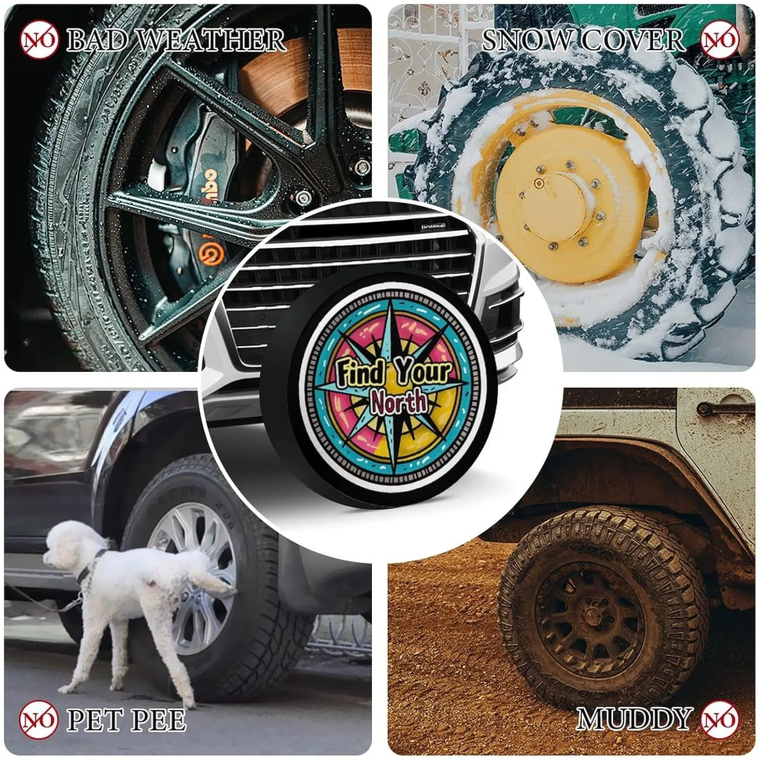 Find Your True North Compass Fashion Spare Tire Cover Waterproof Wheel Covers Car Accessories for Travel Camping