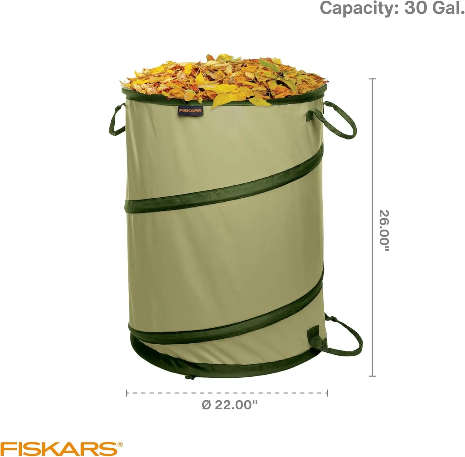 Fiskars Kangaroo Collapsible Garden Bag for Yard Waste, 30 Gallon Reusable Container for Lawn Care and Gardening
