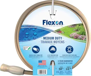 Flexon 1/2" x 50ft Medium Duty Garden Hose – Kink-Resistant, Durable Vinyl, Leak-Proof Couplings, Weather-Resistant, Flexible Water Hose for Lawn, Garden, and Outdoor Use