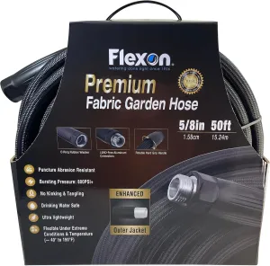 Flexon 5/8" x 50 ft Premium Fabric Lightweight, Kink-Free Garden Hose – BPA-Free, Lead-Free, Phthalate-Free, 800PSI, Ideal for Use with your Lawn, Garden, Boats, RVs, Pets, and Organic Gardening