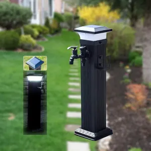 Floor Mounted Faucet Outdoor Water Pipe Vertical Fountain Irrigation Column,Outdoor Solar LED Water Column Light - Freeze-Proof Garden Faucet Spigot Hydrant - Illuminates Your Yard, Durable