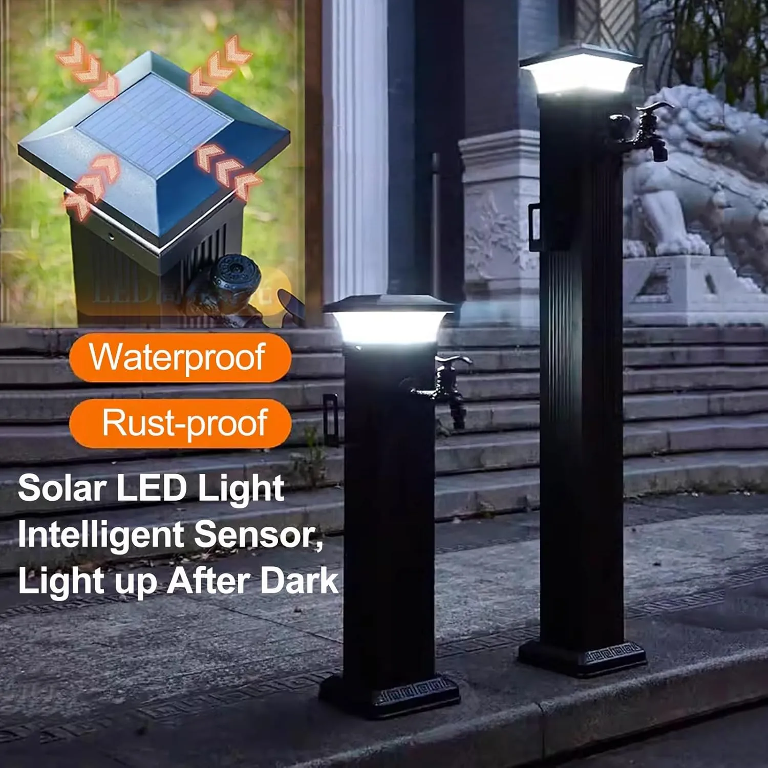 Floor Mounted Faucet Outdoor Water Pipe Vertical Fountain Irrigation Column,Outdoor Solar LED Water Column Light - Freeze-Proof Garden Faucet Spigot Hydrant - Illuminates Your Yard, Durable
