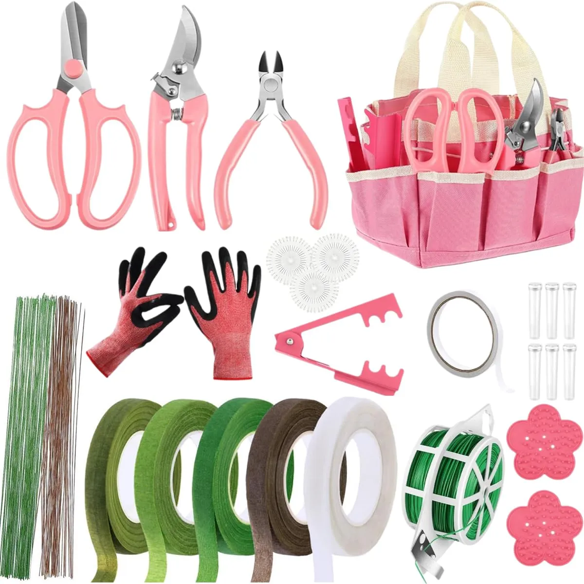 Flower Arrangement Florist Supplies Rose Thorn Stripper Tool Floral Tool Kit Include Remover Rose Stripper Pink Tool Bag Thorn Outdoor Hand Tools Stem Pruning Shear Gloves Stem Wire Etc