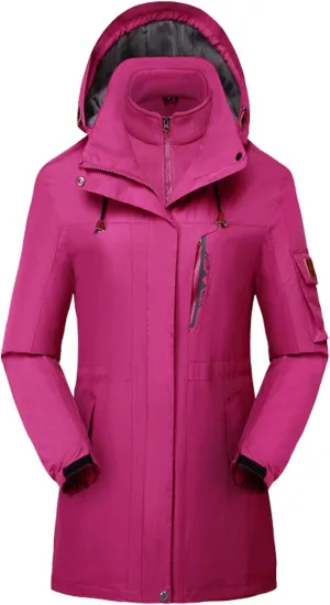 Flygo Womens 3 in 1 Fleece Lined Rain Jacket Windproof Waterproof Parkas