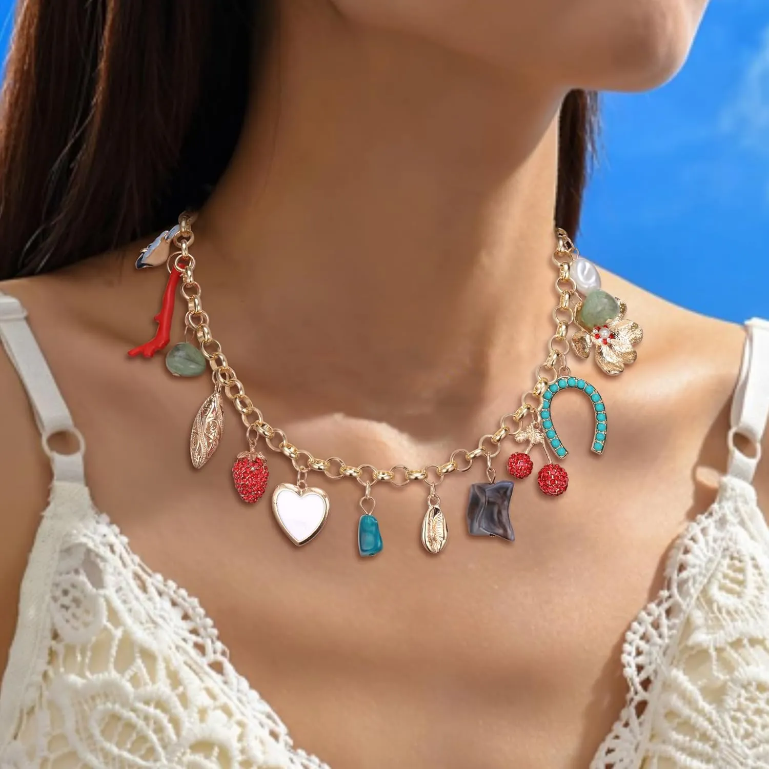 Flyonce Gold Charm Choker Necklace Boho Tropical Style Western Jewelry for Women Dainty Necklaces Country Concert Outfits for Women Summer Beach Fashion Jewelry