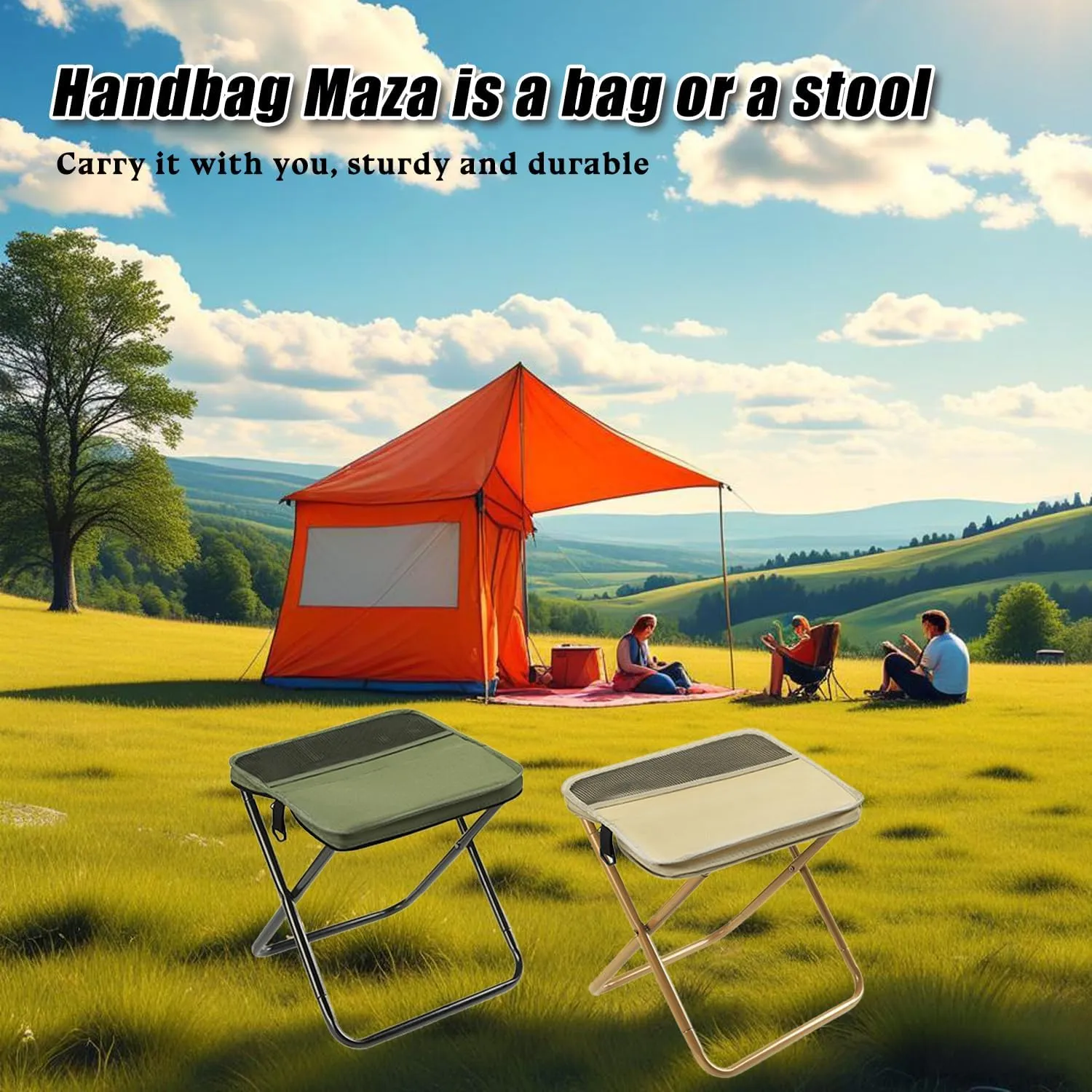 Foldable Backpack Stool, Portable Stool for Mountaineering and Hiking, Ultra-Light Compact Folding Camping Stool with Carry Strap, Supports 350 lbs (Beige)