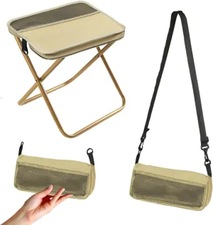 Foldable Backpack Stool, Portable Stool for Mountaineering and Hiking, Ultra-Light Compact Folding Camping Stool with Carry Strap, Supports 350 lbs (Beige)