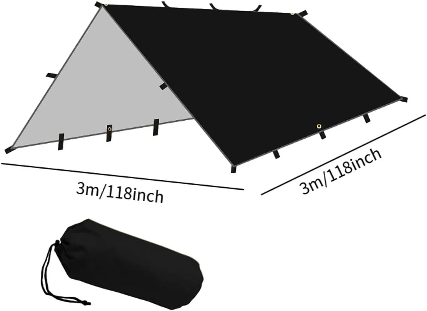Foldable Camping Tent Tarp Awning Canopy 118x118inch Tear Resistant Versatile for Beach Picnic Polyester Fabric Waterproof
